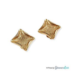 Vintage Modernist Style Square Gold Tone Textured Clip On Earrings